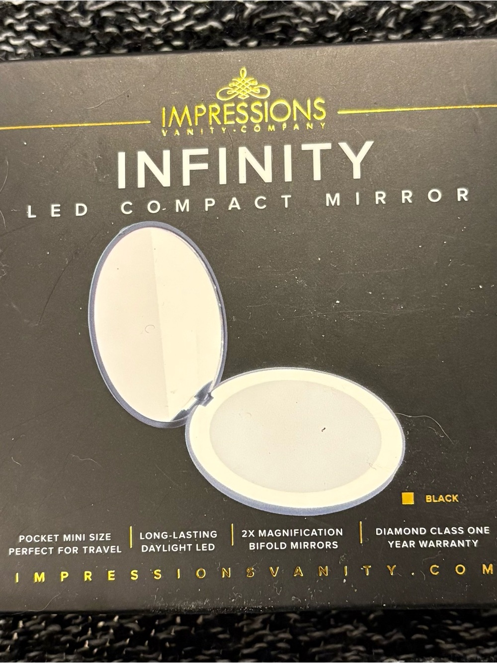 Impressions Infinity LED Compact Mirror - Magnifier - Black - New in Box